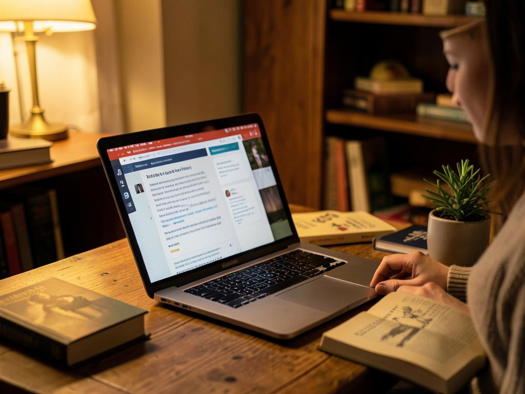 Virtual reading session on a laptop